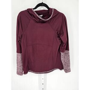 Avia Women's Maroon Thumb Hole Sleeves Pullover Hooded Fleece Sweatshirt Size M